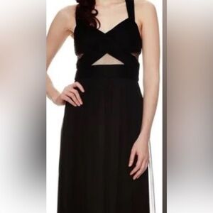 Betsy & Adam Black Ruched V-Neck Cocktail Gown in Sz 4